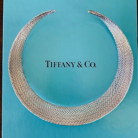 TIFFANY & CO. Rare 925 Sterling Silver Woven "Vannerie" Collar Necklace Vintage - Picture 2 of 15